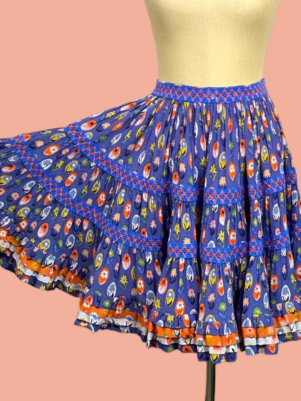 CeliaB Layered Circle Skirt with Ruffles and Crochet Trim